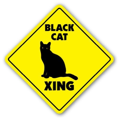 AdriK Señal de Cruce de Gato Negro con Texto en inglés «Gatitos Gatitos Bruja Halloween Metal Signs» Decorativa de Aluminio para decoración de Pared del hogar