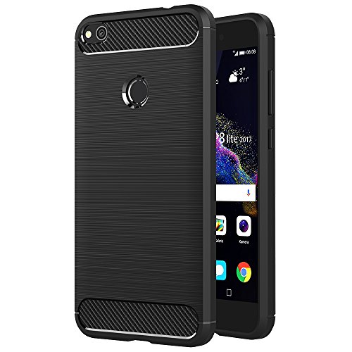 AICEK Funda Huawei P8 Lite 2017, Negro Silicona Fundas para Huawei P8 Lite 2017 Carcasa P8 Lite 2017 Fibra De Carbono Funda Case