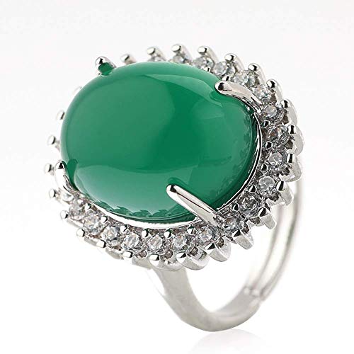 Anillos de joyería con colgante de jade esmeralda verde calcedonia piedra preciosa plata S925 anillos turquesa ovalada flor ágata para mujer, tipo de metal: aleación, tamaño del anillo: H01