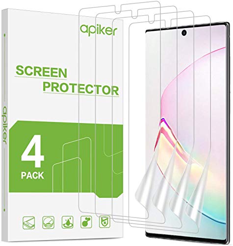 apiker 4 Unidades Protector Pantalla Soft TPU Compatible con Samsung Note 10 Plus/Note 10+, 6.8 Pulgadas, Cobertura Máxima, Sin Burbujas, Sin Aplicación Húmeda, 24 Horas de Autocuración