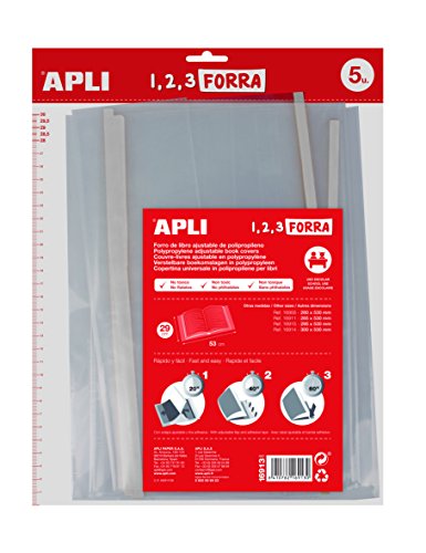 Apli Kids 16913 - Pack de 5 forros de libros, solapa ajustable PP, 290 mm Apli Kids 16913 - Pack de 5 forros de libros, solapa ajustable PP, 290 mm