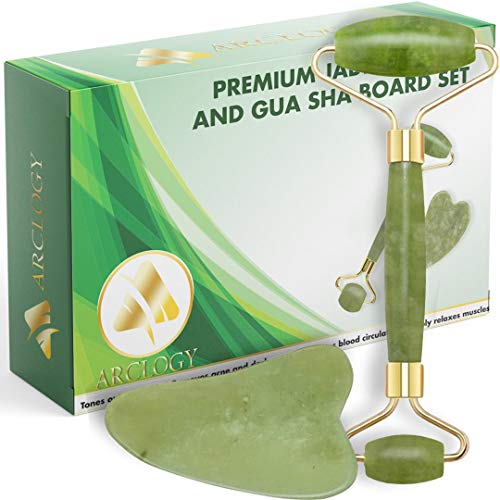 Arclogy Jade Roll, Facial Masaje Piedra Gua Sha Jade, Rodillo De Jade, Masajeador Roller Tools Anti Aging Belleza Natural Dispositivo Herramienta, Para Cuello Cara Ojos Cabeza Cuerpo