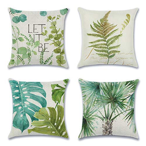 Artscope Funda de Cojín de Algodón de Lino Suave Funda de Almohada Cuadrado para Sofá Cama Decoración para Hogar 45x45cm,Set de 4 (Hojas Verdes) Artscope Funda de Cojín de Algodón de Lino Suave Funda de Almohada Cuadrado para Sofá Cama Decoración para Hogar 45x45cm,Set de 4 (Hojas Verdes)