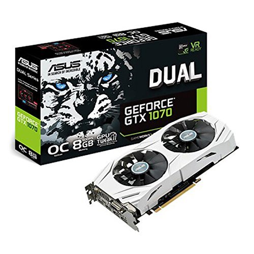 ASUS DUAL-GTX1070-O8G - Tarjeta gráfica (Dual, NVIDIA GeForce GTX 1070, 8 GB, GDDR5, HDMI, DVI, DP) Color Blanco ASUS DUAL-GTX1070-O8G - Tarjeta gráfica (Dual, NVIDIA GeForce GTX 1070, 8 GB, GDDR5, HDMI, DVI, DP) Color Blanco