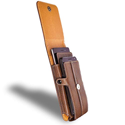 AXELENS, Funda de simil cuero con Clip de Cinturón, para dos Moviles, con Cierre Magnético y Mosquetón, Card Compartment, Tamaño de pantalla hasta 6.3 ( 17,5 x 9 cm), Marrón AXELENS, Funda de simil cuero con Clip de Cinturón, para dos Moviles, con Cierre Magnético y Mosquetón, Card Compartment, Tamaño de pantalla hasta 6.3 ( 17,5 x 9 cm), Marrón