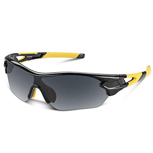 Bea Cool Gafas de sol polarizadas deportivas para hombres, mujeres, jóvenes, béisbol, ciclismo, correr, conducir, pescar, golf, motocicleta, tac, gafas (Negro amarillo)
