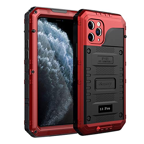 Beeasy Funda para iPhone 11 Pro Impermeable,Antigolpes con Protector de Pantalla,360°Protección Rígida Antigravedad Carcasa Resistente al Impacto Militar Duradera Blindada Fuerte Seguridad,Rojo