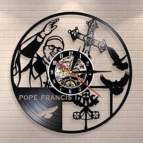BFMBCHDJ Religioso Celeb Papa Francisco Catolicismo Reloj de Pared Reloj de Pared de Vinilo católico Romano Reloj de Pared St Francis Church Decor Reloj de Pared