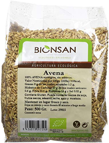 Bionsan Avena Sativa en Grano Ecológica - 6 Bolsas de 500 gr - Total: 3000 gr Bionsan Avena Sativa en Grano Ecológica - 6 Bolsas de 500 gr - Total: 3000 gr