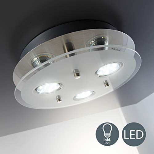 B.K.Licht - Lámpara plafón LED con forma redonda, 3 focos y para interiores, diseño elegante y discreto de luz blanca cálida, 3W y 250 lúmenes, 3000K, color níquel mate