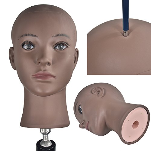 Black Skin Flesh - Maniquí de cabeza hembra de plástico para entrenamiento de pelucas, gorros de nieve, gafas, sombreros