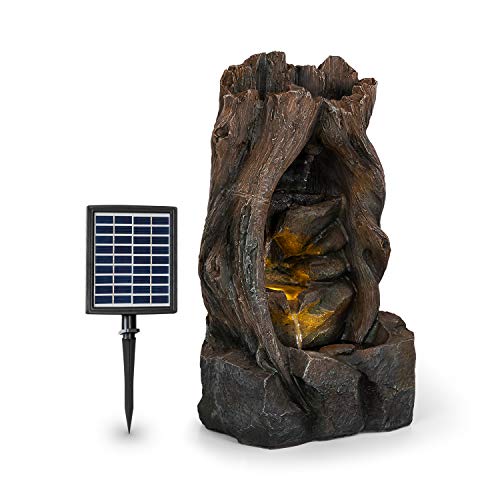 Blumfeldt Magic Tree Fuente solar - Energía solar, 2,8 Vatios, Batería de iones de litio, 5 horas de funcionamiento, Iluminación LED, Poliresina, Circuito cerrado, Resistente a heladas, Aspecto madera