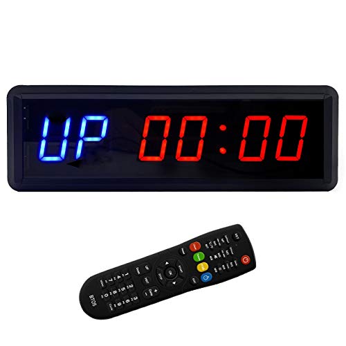 BTBSIGN - Cronómetro de intervalos LED con temporizador de cuenta regresiva/arriba con control remoto para gimnasio en casa (2 azules + cuatro rojos)