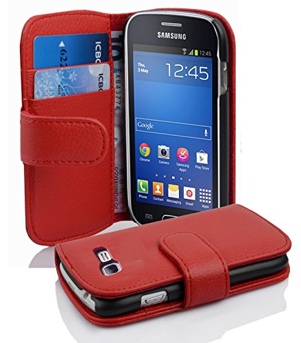 Cadorabo Samsung Galaxy Trend Lite Funda de Cuero Sintético Estructura en Rojo Infierno Cubierta Protectora Estilo Libro con Cierre Magnético, Tarjetero y Función de Suporte Etui Case Cover Carcasa