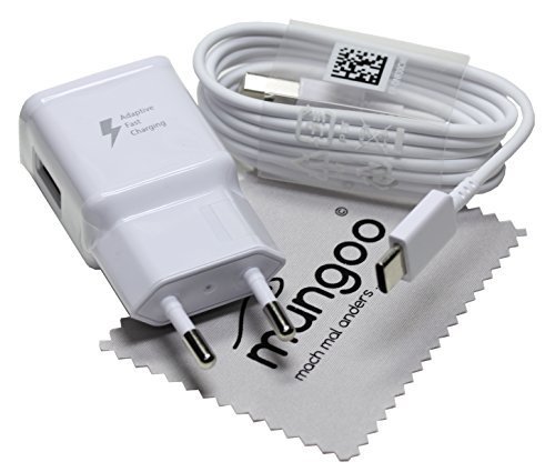 Cargador para Original Flash rápido Samsung 2A + USB Cable de tipo C Cable de carga de datos para Samsung Galaxy A5 2017 (A520F) con mungoo pantalla paño de limpieza