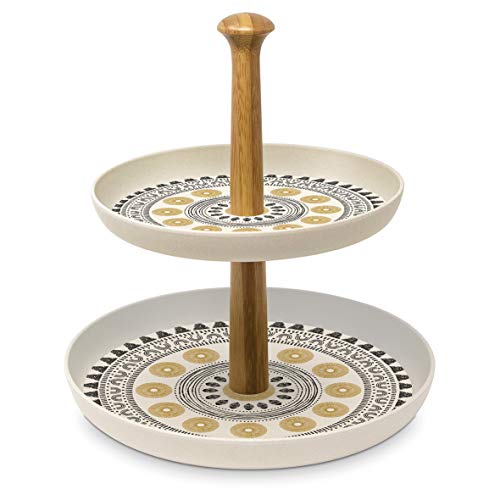 CasaJame Cocina Organización Decoración Platos para Servir Postres Fuente Fruteros con 2 Pisos en Bambú ecológico Altura 25cm Ø 24cm Patrón Étnico Multicolor CasaJame Cocina Organización Decoración Platos para Servir Postres Fuente Fruteros con 2 Pisos en Bambú ecológico Altura 25cm Ø 24cm Patrón Étnico Multicolor