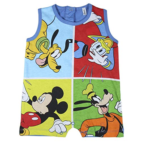 Cerdá Bebe Niño de Disney Donald, Pluto, Goofy y Mickey-12 Meses-100% Algodon Pelele, Azul, 12 Meses para Bebés