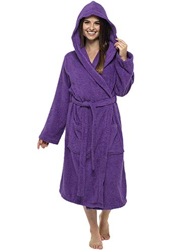 CityComfort Señoras Robe Luxury Terry Toweling algodón bata albornoz Mujeres altamente absorbente mujeres con capucha y Shawl Towel baño abrigo (S, Morado oscuro)