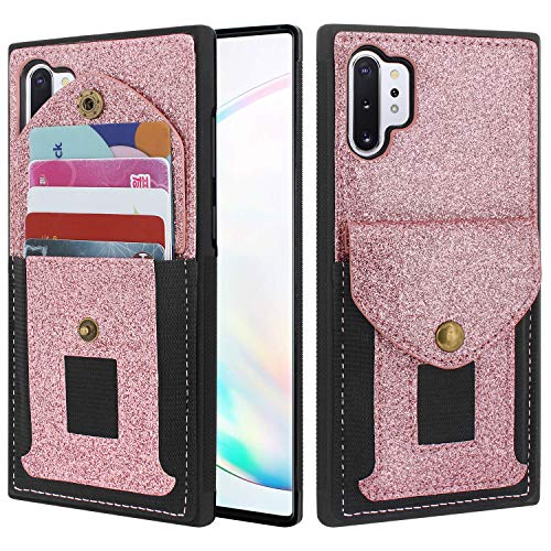 CMID Funda Galaxy Note 10+ Plus, Flip Funda de Cuero para Billetera con Ranura para Tarjeta de Bolsillo elástica Cierre rápido para Samsung Galaxy Note 10 Plus 5G (Oro Brillo)