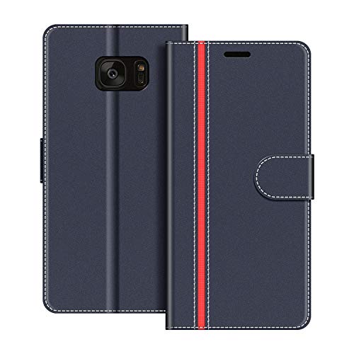 COODIO Funda Samsung Galaxy S7 Edge con Tapa, Funda Movil Samsung S7 Edge, Funda Libro Galaxy S7 Edge Carcasa Magnético Funda para Samsung Galaxy S7 Edge, Azul Oscuro/Rojo