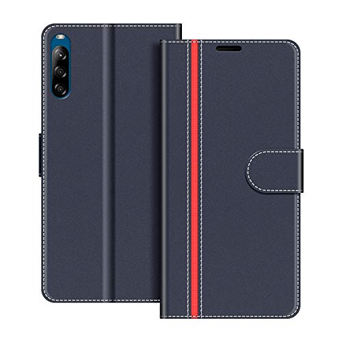 COODIO Funda Sony Xperia L4 con Tapa, Funda Movil Sony Xperia L4, Funda Libro Sony Xperia L4 Carcasa Magnético Funda para Sony Xperia L4, Azul Oscuro/Rojo