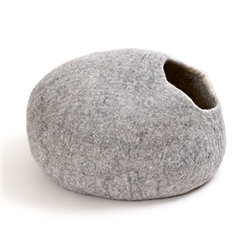 Cueva del Gato casa del Gato Cama del Gato XL – también para Gatos Grandes – Robusto en el Exterior y Peluche Suave en el Interior – Hecho a Mano de Lana de Nueva Zelanda – Gris