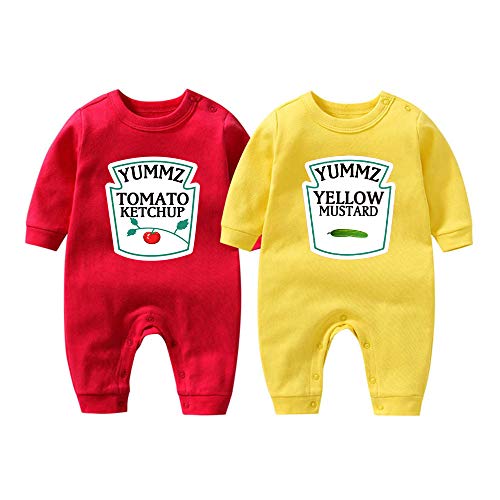 Culbutomind Yummz - Body de tomate ketchup amarillo mostaza rojo y amarillo para bebé gemelos, ropa para bebé gemelos, para niños y niñas Multicolor 1 4-6 Meses