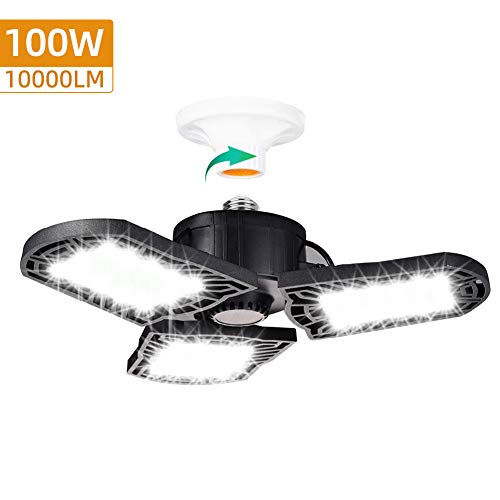 Deformación de La Lámpara de Garaje, WZTO 100W 10000LM Luces de Garaje LED 6500K con 3 Paneles Ajustables, Luz de Techo de Seguridad para Garaje, Taller, Granero, Almacén Deformación de La Lámpara de Garaje, WZTO 100W 10000LM Luces de Garaje LED 6500K con 3 Paneles Ajustables, Luz de Techo de Seguridad para Garaje, Taller, Granero, Almacén