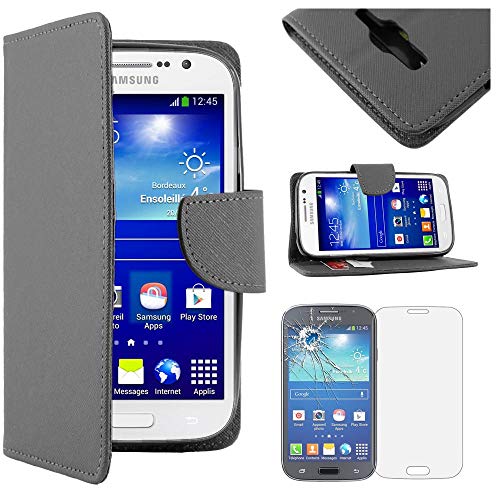 ebestStar - Funda Compatible con Samsung Grand Plus Galaxy GT-i9060I, Grand Lite Carcasa Cartera Cuero PU, Funda Ranuras Tarjeta Stand, Negro + Cristal Templado [Aparato: 143x77.1x9.6mm 5.0"]