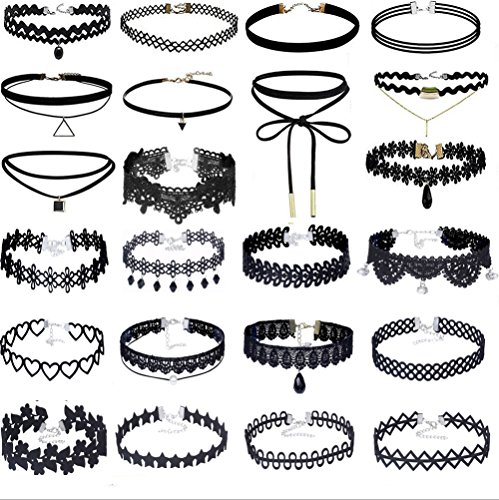 Elegant Rose - Lote de 23 gargantillas de terciopelo negro con colgantes de triángulo en aleación o cristal y encaje negro, efecto tatuaje, estilo gótico, para mujer Elegant Rose - Lote de 23 gargantillas de terciopelo negro con colgantes de triángulo en aleación o cristal y encaje negro, efecto tatuaje, estilo gótico, para mujer