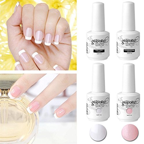 Elite99 Esmaltes Semipermanentes, Manicura Francesa en Gel UV LED 4pcs Kit con Base y Top Coat, Esmalte de Uña Soak off 15ml Elite99 Esmaltes Semipermanentes, Manicura Francesa en Gel UV LED 4pcs Kit con Base y Top Coat, Esmalte de Uña Soak off 15ml