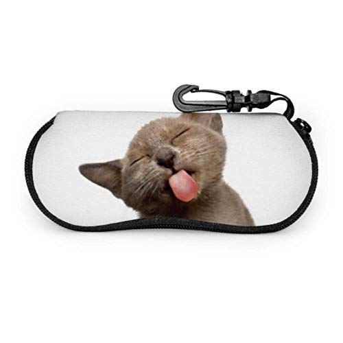 Estuche de gafas, retrato Divertido gatito birmano Gafas de sol de lengua lamer Estuche blando Estuche de anteojos con cremallera de neopreno ultraligero con mosquetón, Estuche de anteojos portátil