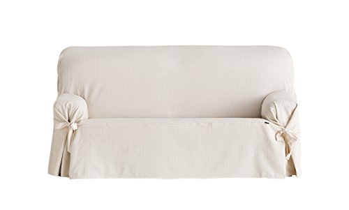 Eysa Bianca - Funda de sofa con lazos delanteros y traseros, 100% algodón, Crudo, Tres Plazas Eysa Bianca - Funda de sofa con lazos delanteros y traseros, 100% algodón, Crudo, Tres Plazas