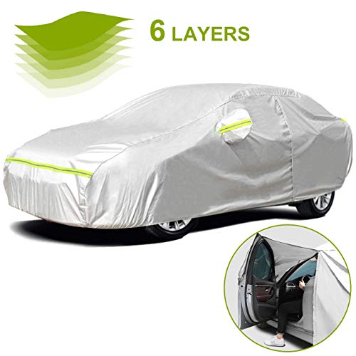 Favoto Cubierta de Coche Impermeable Funda de Coche Exterior Anti-UV Transpirable Resistente al Polvo Lluvia Rasguño Nieve al Aire Libre 490x190x150cm Plata