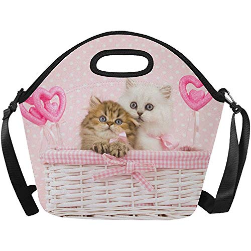 Fiambrera,Pequeños Gatitos Persas De Chinchilla Enfriador De Bolsa De Almuerzo De Neopreno Aislado Reutilizable Grande, Bolso De Almuerzo Portátil Lindo Gato Con Correa Para El Hombro