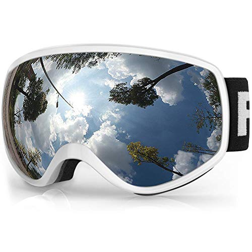 findway Gafas Esqui Niños 3~8 Años Mascara Esqui Niño Gafas de Esqui Niña Niño,Ajustable Anti-Niebla Protección UV Compatible con Casco para Esquiar Invierno (Lente Gris/Argentado(VLT 21%))