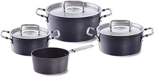 Fissler luno / Juego de ollas de aluminio, compuesto por 4 piezas, con funciones prácticas y tapaderas de vidrio, apta para cocinas de inducción, gas, vitrocerámica y eléctricas Fissler luno / Juego de ollas de aluminio, compuesto por 4 piezas, con funciones prácticas y tapaderas de vidrio, apta para cocinas de inducción, gas, vitrocerámica y eléctricas