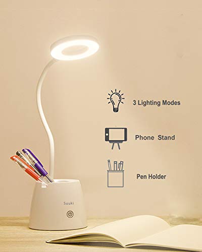 Flexo LED Escritorio, Suuki Lámpara de Protección Ocular con Portalápices, Lámparas de Mesa USB Recargables Regulables-2000mAh Plegable Luz(3 Modos de luz, 3Niveles de Brillo) Flexo LED Escritorio, Suuki Lámpara de Protección Ocular con Portalápices, Lámparas de Mesa USB Recargables Regulables-2000mAh Plegable Luz(3 Modos de luz, 3Niveles de Brillo)