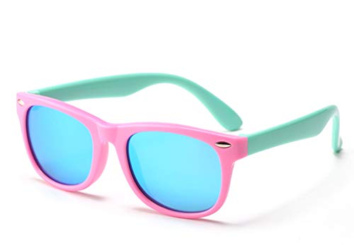 FOURCHEN Gafas de sol flexibles de goma polarizadas para niños para niñas de 3 a 10 años de edad (pinkgreen/blue lens)