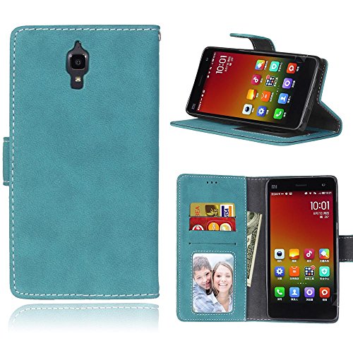 FUBAODA para Xiaomi Mi4 Funda, Premium en Dorado PU Cuero Funda Folio Carcasa [Gamuza][Scrub], Piel Case Cover con Soporte para para Xiaomi Mi4 (Azul)