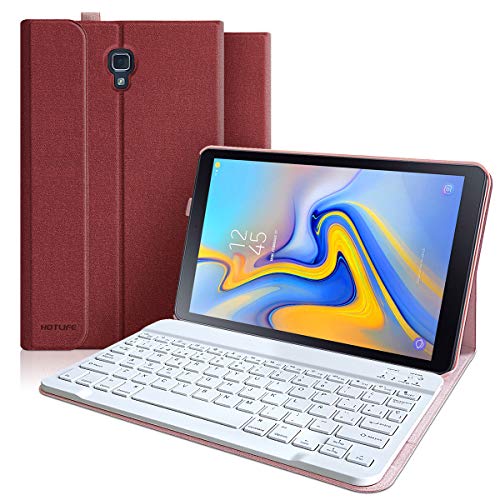 Funda con Teclado Samsung Galaxy Tab A 10.5 2018 SM-T590/T595/T597, Teclado Español (Incluye Ñ) Bluetooth Desmontable-Funda Magnética con Smart Auto Sleep-Wake para Samsung Tab A 10.5 2018 (Vino rojo)