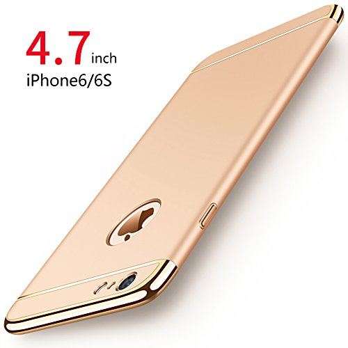 Funda iPhone 6/6s, PRO-ELEC Carcasa iPhone 6 / 6s con [ Protector de Pantalla de Vidrio Templado ] 3 en 1 Desmontable Ultra-Delgado Anti-Arañazos iPhone 6 Funda Protectora - 4.7 Pulgada - Oro