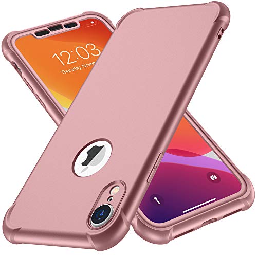 Funda iPhone XR,ORETech Funda iPhone XR con [2 x Protector de Pantalla de Vidrio Templado] 360°Carcasa iPhone XR Case Silicona Ligera Delgado PC + TPU Bumper Rubber Funda para iPhone XR Caso-Oro Rosa