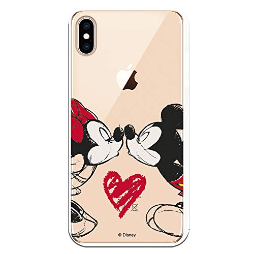 Funda para iPhone XS MAX Oficial de Clásicos Disney Mickey y Minnie Beso para Proteger tu móvil. Carcasa para Apple de Silicona Flexible con Licencia Oficial de Disney.
