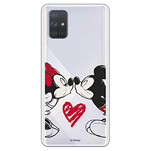 Funda para Samsung Galaxy A71 Oficial de Clásicos Disney Mickey y Minnie Beso para Proteger tu móvil. Carcasa para Samsung de Silicona Flexible con Licencia Oficial de Disney.