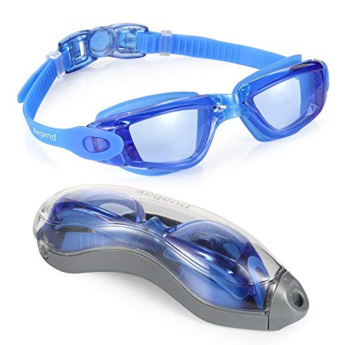 Gafas de natación de Aegend, con cristal de efecto espejo, a prueba de goteo y antivaho, con protección UV, para triatlón, con estuche incluido, para niños, jóvenes y adultos, azul y negro, color 05-Blue(Light Blue Lenses), tamaño talla única