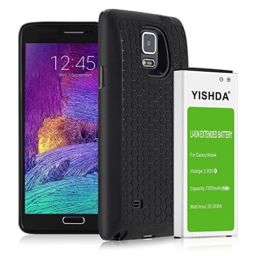 Galaxy Note 4 recargable, yishda 7000 mAh batería de iones de litio de repuesto para Samsung Galaxy Note 4 con tapa trasera y funda protectora – 18 meses de garantía