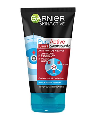 Garnier Skin Active - Pure Active, Gel Limpiador de Poros y Exfoliante Facial con Carbón 3 en 1, 150 ml Garnier Skin Active - Pure Active, Gel Limpiador de Poros y Exfoliante Facial con Carbón 3 en 1, 150 ml