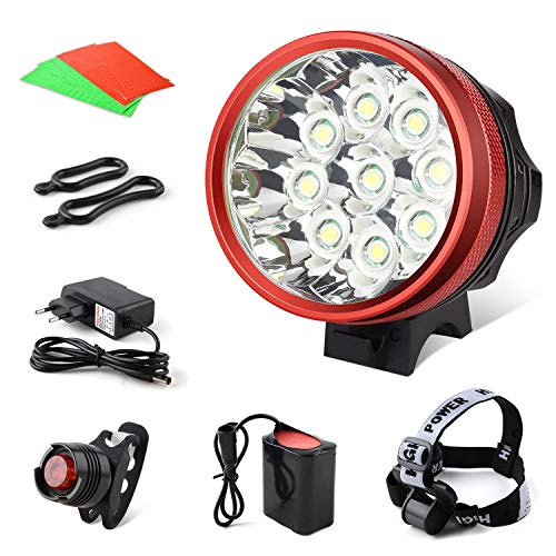 GHB Foco Bicicleta Luces para Bicicleta Impermeable IPX-5 9LED T6 15000LM con Batería y Cargador GHB Foco Bicicleta Luces para Bicicleta Impermeable IPX-5 9LED T6 15000LM con Batería y Cargador