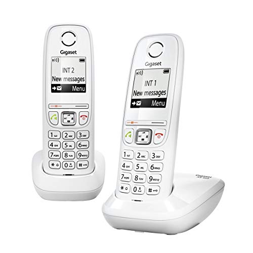Gigaset AS405 Duo - Teléfono Inalámbrico, Pack de 2 Unidades, Manos Libres, 100 Contactos, Pantalla gráfica iluminada 1.8", Letra tamaño grande, Color Blanco Gigaset AS405 Duo - Teléfono Inalámbrico, Pack de 2 Unidades, Manos Libres, 100 Contactos, Pantalla gráfica iluminada 1.8", Letra tamaño grande, Color Blanco